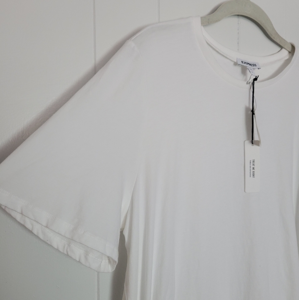 NWT Express Asymmetrical Brooch Side Shirt White & Silver Jewel Accent Cotton XL - Picture 4 of 12